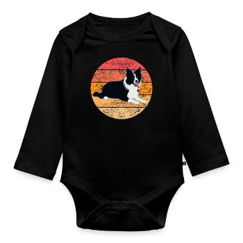 Border Collie Hund Hundeliebhaber Retro Geschenk - Baby Bio-Langarm-Body - Schwarz - Vorne