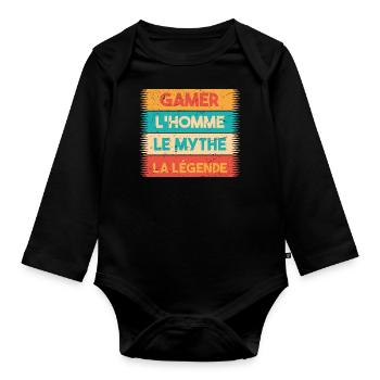 Gamer, L'homme, Le mythe, cadeau Gamer. jeux vidéo - Body Bébé bio manches longues - noir - Devant