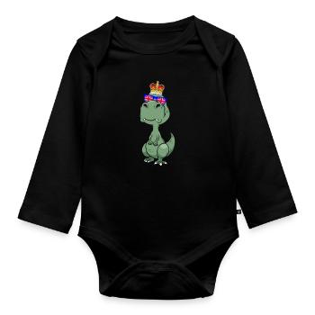 Dino Queen Elizabeth II British Crown T-Rex - Body Bébé bio manches longues - noir - Devant