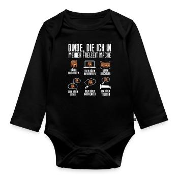 Dinge Die Ich In Meiner Freizeit Mache Bären - Baby Bio-Langarm-Body - Schwarz - Vorne