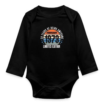 February 1973 - Organic Longsleeve Baby Bodysuit - black - Front