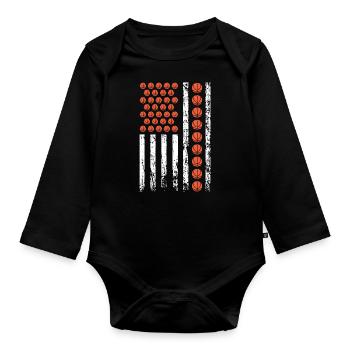 Drapeau de basket-ball sportif américain - Body Bébé bio manches longues - noir - Devant