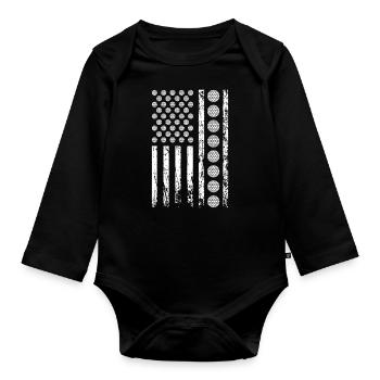 American Sports Golfball Flagge Athletisches - Baby Bio-Langarm-Body - Schwarz - Vorne