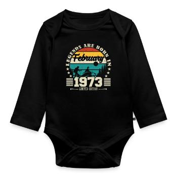 February 1973. Birthday gift February 1973. - Organic Longsleeve Baby Bodysuit - black - Front
