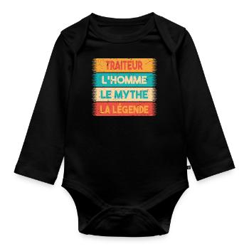 Traiteur, L'homme, Le mythe, cadeau traiteur. - Body Bébé bio manches longues - noir - Devant