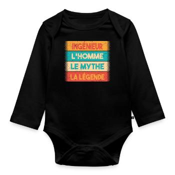 Ingénieur, L'homme, Le mythe, cadeau ingénieur. - Body Bébé bio manches longues - noir - Devant
