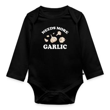 Garlic Garlic Bread Food Gift - Organic Longsleeve Baby Bodysuit - black - Front