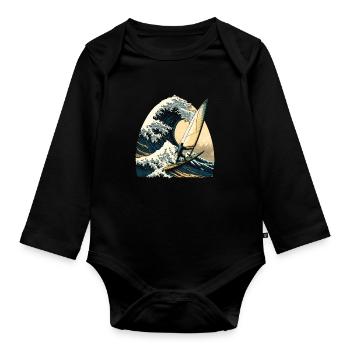 Windsurfing the big wave of Kanagawa - Organic Longsleeve Baby Bodysuit - black - Front