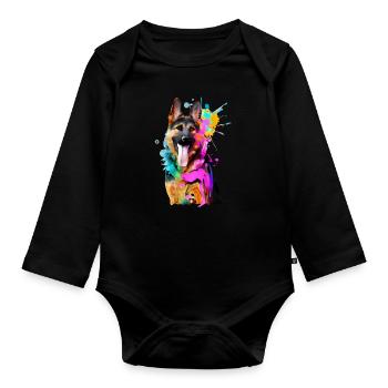 Splashes of colour German Shepherd - Organic Longsleeve Baby Bodysuit - black - Front