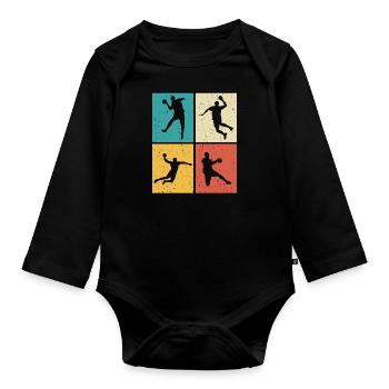 Handballer retro handball handballerin - Baby Bio-Langarm-Body - Schwarz - Vorne