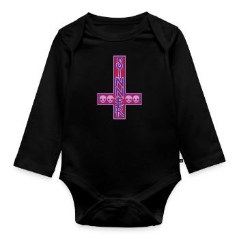 Sinner On Inverted Cross Pink & Purple - Organic Longsleeve Baby Bodysuit - black - Front