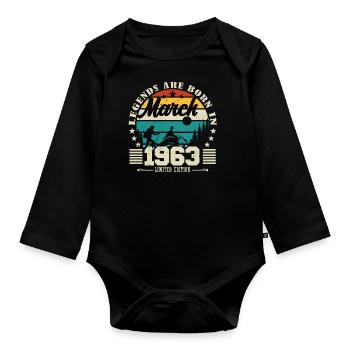 March 1963. Birthday gift March 1963. - Organic Longsleeve Baby Bodysuit - black - Front