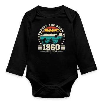 Janvier 1960. Cadeau d'anniversaire janvier 1960. - Body Bébé bio manches longues - noir - Devant