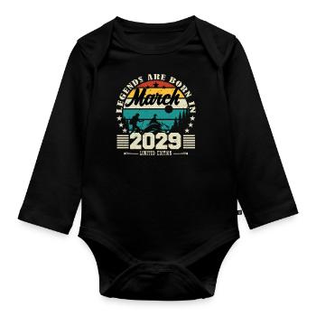 March 2029. Birthday gift March 2029. - Organic Longsleeve Baby Bodysuit - black - Front