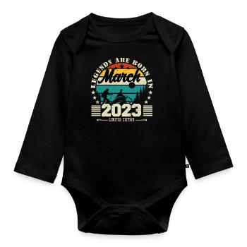 Mars 2023. Cadeau d'anniversaire mars 2023. - Body Bébé bio manches longues - noir - Devant