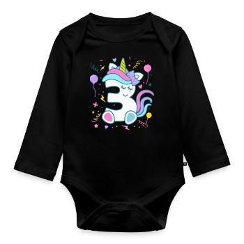 3rd birthday unicorn number children's birthday - Organic Longsleeve Baby Bodysuit - black - Front