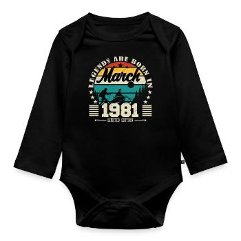 Mars 1981. Cadeau d'anniversaire mars 1981. - Body Bébé bio manches longues - noir - Devant