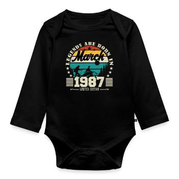 Mars 1987. Cadeau d'anniversaire mars 1987. - Body Bébé bio manches longues - noir - Devant