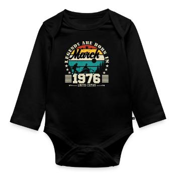 Mars 1976. Cadeau d'anniversaire mars 1976. - Body Bébé bio manches longues - noir - Devant