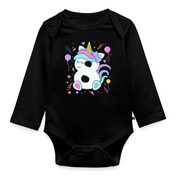 8th birthday unicorn number children's birthday - Organic Longsleeve Baby Bodysuit - black - Front