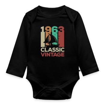 1963 Classic vintage sailing 60th birthday - Organic Longsleeve Baby Bodysuit - black - Front