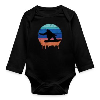Snowboard Snowboarding Retro - Baby Bio-Langarm-Body - Schwarz - Vorne