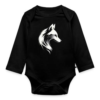 Fuchs - Fuchskopf - Fuchssilhouette - Baby Bio-Langarm-Body - Schwarz - Vorne
