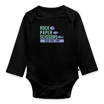 Rock Paper Scissors Head Kick I Win Karaté - Body Bébé bio manches longues - noir - Devant