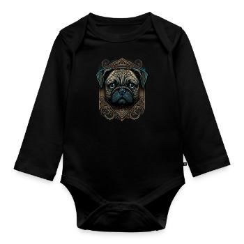 Kleiner Mops mit Ornamenten - Baby Bio-Langarm-Body - Schwarz - Vorne