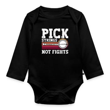 Banjo Pick Strings Not Fights Instrument de Musique - Body Bébé bio manches longues - noir - Devant