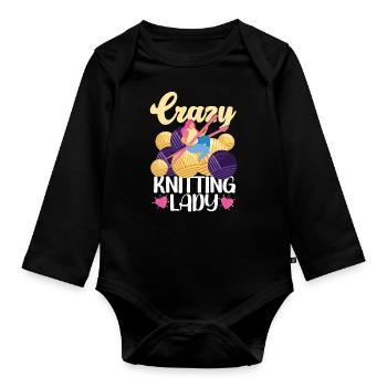 Knitting Knitter Girl Crazy - Baby Bio-Langarm-Body - Schwarz - Vorne