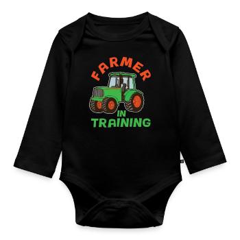 Farmer In Training Tractor Truck Ranch Farm - Organic Longsleeve Baby Bodysuit - black - Front