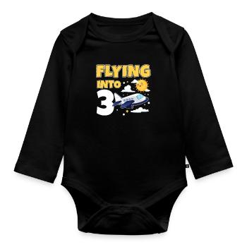 Flying Into 3 Avion Pilote 3 ans 3e anniversaire - Body Bébé bio manches longues - noir - Devant