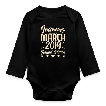 Born in March 2019. March Birthday Gift - Organic Longsleeve Baby Bodysuit - black - Front