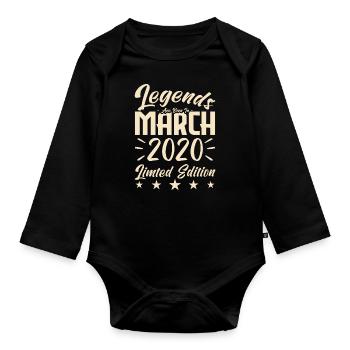 Naissance En Mars 2020. Cadeau d'anniversaire mars - Body Bébé bio manches longues - noir - Devant