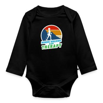La marche nordique est ma thérapie Course à pied Jogging Randonnée - Body Bébé bio manches longues - noir - Devant