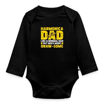 Harmonica comme un papa normal drôle - Body Bébé bio manches longues - noir - Devant