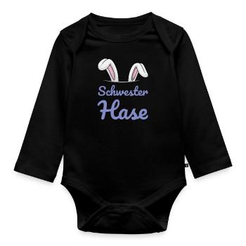 Schwester Hase Ostern Familienoutfit Osterhase - Baby Bio-Langarm-Body - Schwarz - Vorne