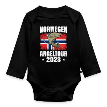 Norwegen Angeltour 2023 Fisch - Baby Bio-Langarm-Body - Schwarz - Vorne