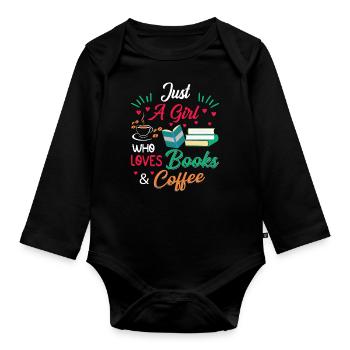 Drinking coffee Reading books being happy - Organic Longsleeve Baby Bodysuit - black - Front