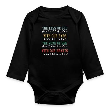 Less See Eyes More Heart Vintage Braille Alphabet - Organic Longsleeve Baby Bodysuit - black - Front