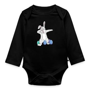 Dabbing Easter Rabbit Dad Dance Easter Eggs - Organic Longsleeve Baby Bodysuit - black - Front