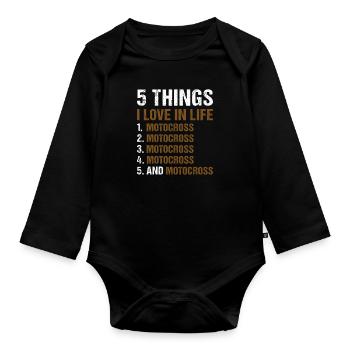 Sport 5 Things I Love In Life Motocross - Baby Bio-Langarm-Body - Schwarz - Vorne