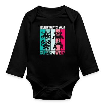 I BUILD WHAT'S - YOUR SUPERPOWER - Baby Bio-Langarm-Body - Schwarz - Vorne