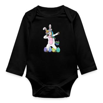 Dabbing Unicorn Easter Rabbit Dab Dance Easter Egg - Organic Longsleeve Baby Bodysuit - black - Front