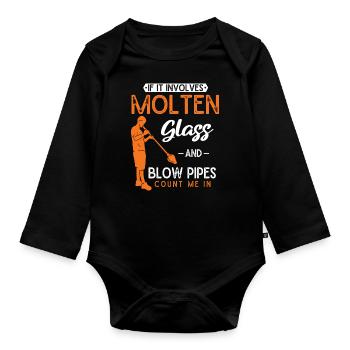 Glassblowers, glass production, glass craftsmanship - Organic Longsleeve Baby Bodysuit - black - Front