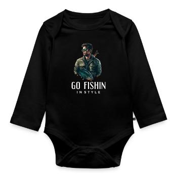 Go Fishin in Style - Retro Angeln - Baby Bio-Langarm-Body - Schwarz - Vorne