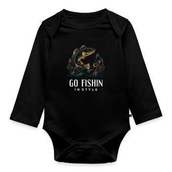 Pêche amusante - Allez pêcher avec style - Body Bébé bio manches longues - noir - Devant