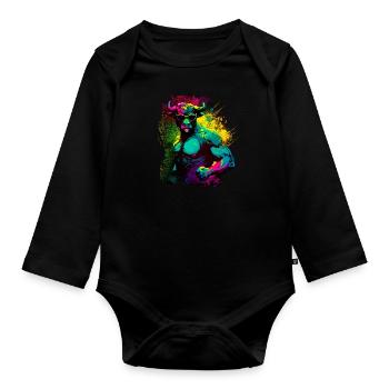 Heißer Bodybuilder Stier - Baby Bio-Langarm-Body - Schwarz - Vorne