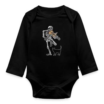 Skeleton Violin Cat - Organic Longsleeve Baby Bodysuit - black - Front